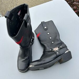 Classic Black and Red Moto Boots like new